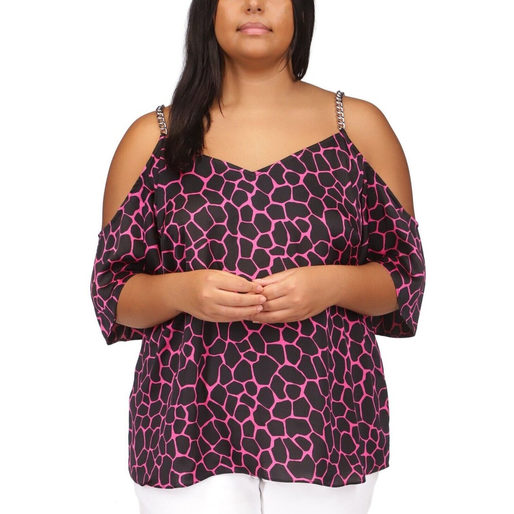 Michael Kors Pink and Black Cold Shoulder Blouse